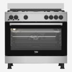 Gas Cooker 90 cm 5 Burners, Full Safety Cooling Fan, Cooking Fan, Enameled Pan Support