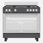 Gas Cooker 90 cm 5 Burners, Full Safety Cooling Fan, Cooking Fan, Dark Stainless, Cast Pan Support