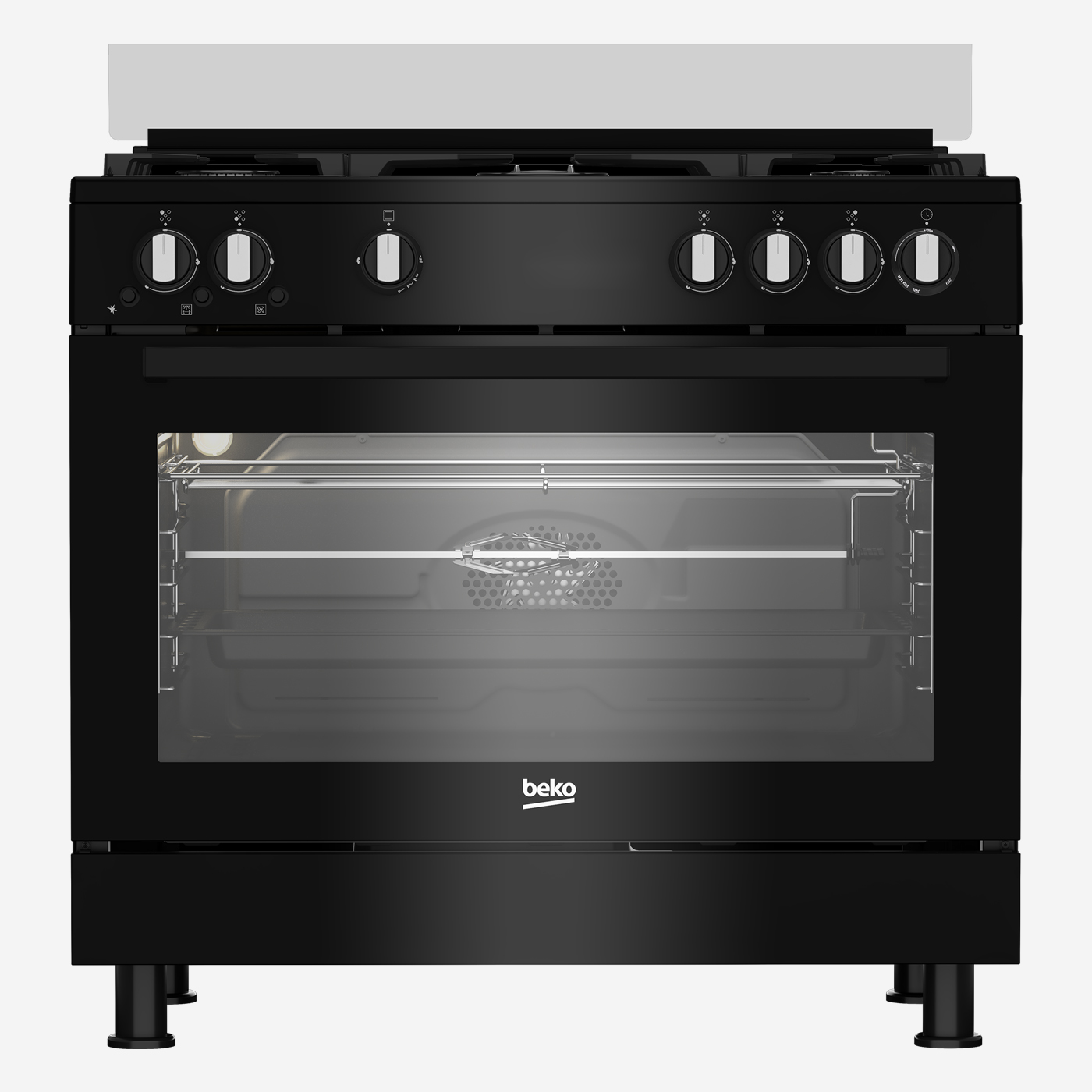 WM-144-1 Gas Cooker 90 cm 5 Burners Full Safety Cooling Fan, Cooking Fan, Cast Pan Support, Black - الصورة 1