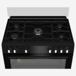 ⁦Gas Cooker 90 cm 5 Burners Full Safety Cooling Fan, Cooking Fan, Cast Pan Support, Black⁩ - الصورة ⁦3⁩