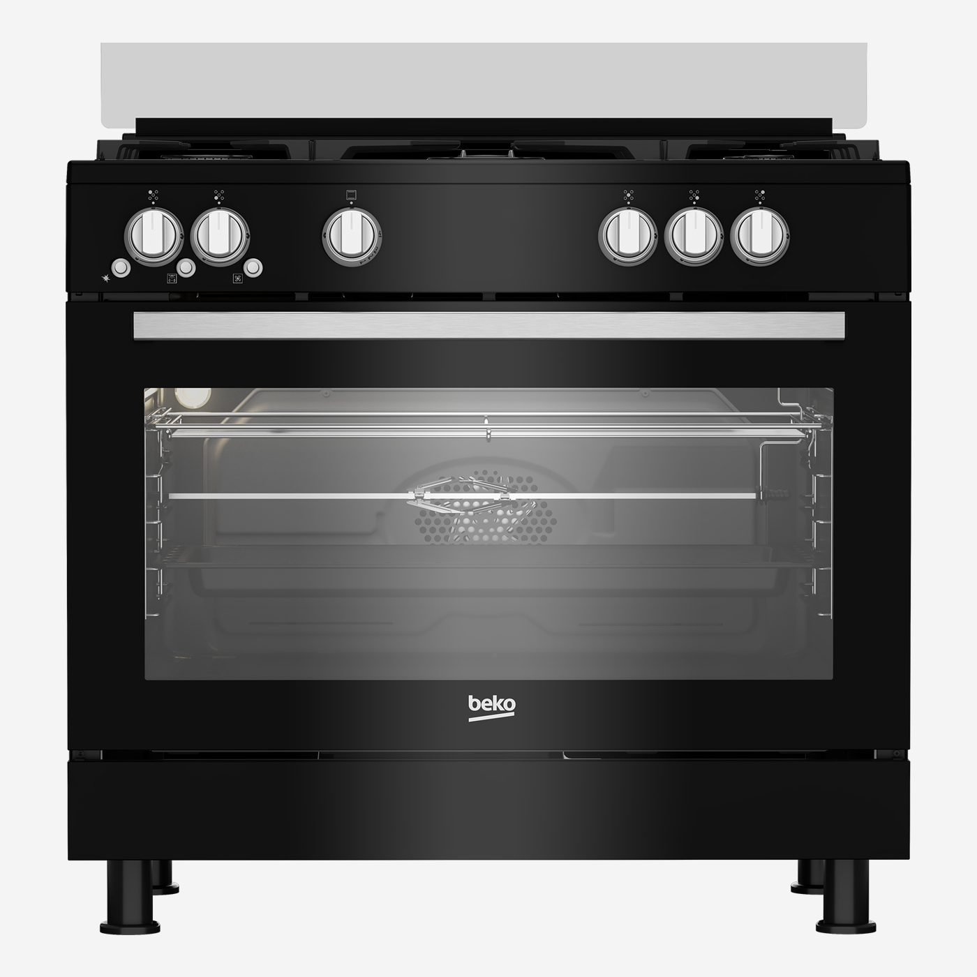WM-145-1 Gas Cooker 90 cm 5 Burners Full Safety Cooling Fan, Cooking Fan, Cast Pan Support, Black + Silver - الصورة 1