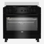 Gas Cooker 90 cm 5 Burners Full Safety Cooling Fan, Cooking Fan, Digital, Cast Pan Support, Black