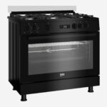 ⁦Gas Cooker 90 cm 5 Burners Full Safety Cooling Fan, Cooking Fan, Digital, Cast Pan Support, Black⁩ - الصورة ⁦2⁩