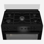 ⁦Gas Cooker 90 cm 5 Burners Full Safety Cooling Fan, Cooking Fan, Digital, Cast Pan Support, Black⁩ - الصورة ⁦4⁩