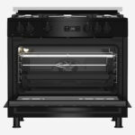 ⁦Gas Cooker 90 cm 5 Burners Full Safety Cooling Fan, Cooking Fan, Digital, Cast Pan Support, Black⁩ - الصورة ⁦5⁩