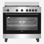 Gas Cooker 90 cm 5 Burners Full Safety Cooling Fan, Cooking Fan, Cast Pan Support, STS