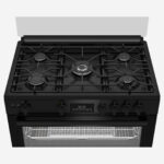 ⁦Gas Cooker 90 cm 5 Burners Full Safety Cooling Fan, Cooking Fan, Led Display With Touch Control, Cast Pan Support, Black⁩ - الصورة ⁦4⁩