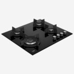 ⁦Gas Hob 60 cm 4 Berners, Gas Safety, Cast Iron Pan Support, Black Glass, Integrated Ignition⁩ - الصورة ⁦2⁩