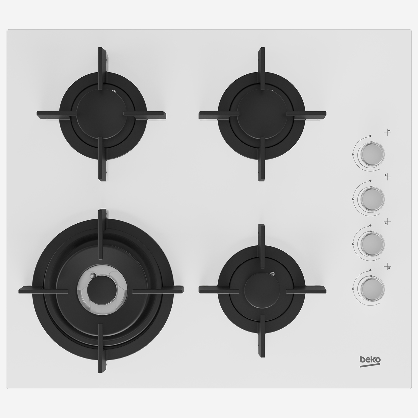 WM-164-1 Gas Hob 60 cm 4 Berners, Gas Safety, Cast Iron Pan Support, White Glass, Integrated Ignition - Image 1