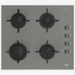 Gas Hob 60 cm 4 Berners, Gas Safety, Cast Iron Pan Support, Manhattan Grey, Glass, Integrated Ignition