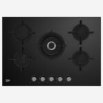 Gas Hob 75 cm 5 Berners, Gas Safety, Cast Iron Pan Support, Black Tempered Glass Surface