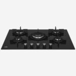 Gas Hob 75 cm 5 Berners, Gas Safety, Cast Iron Pan Support, Black Tempered Glass Surface - Image 2