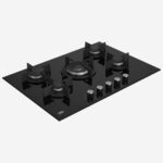Gas Hob 75 cm 5 Berners, Gas Safety, Cast Iron Pan Support, Black Tempered Glass Surface - Image 3