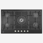 Gas Hob 90 cm 5 Berners, Gas Safety, Cast Iron Pan Support, Black Tempered Glass Surface